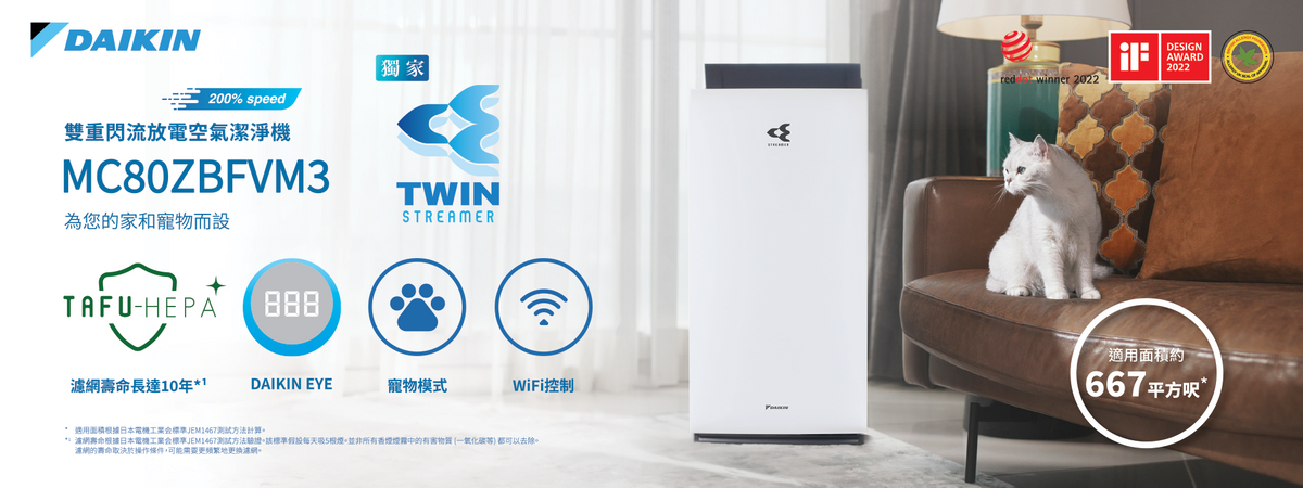 Daikin 大金 MC80ZBFVM3 MC80 雙重閃流放電空氣潔淨機
