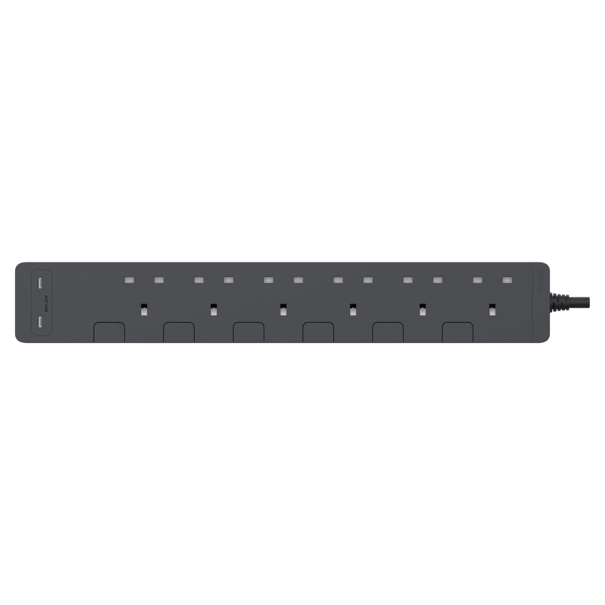 Schneider TSH36QCUSB 30W 6-position independent switch Type C+C power strip (3m) graphite gray