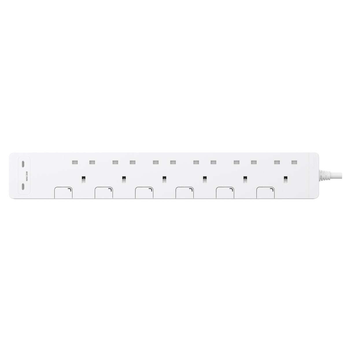 Schneider TSH36QCUSB 30W 6-position independent switch Type C+C power strip (3m)