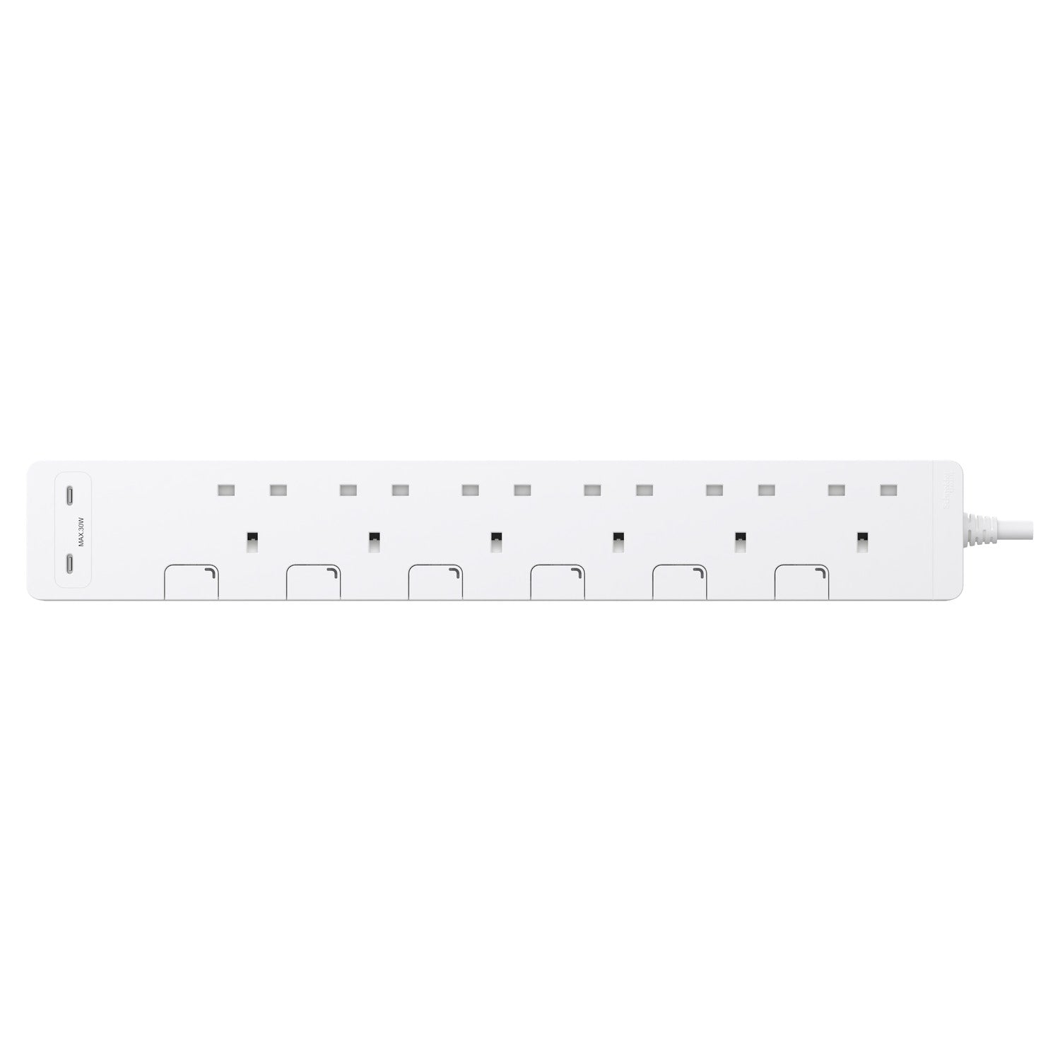 Schneider TSH36QCUSB 30W 6-position independent switch Type C+C power strip (3m)