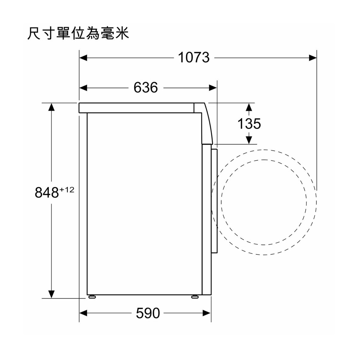 Bosch 博世 WGG254E1HK 10kg 1400轉 前置式洗衣機 尺寸圖