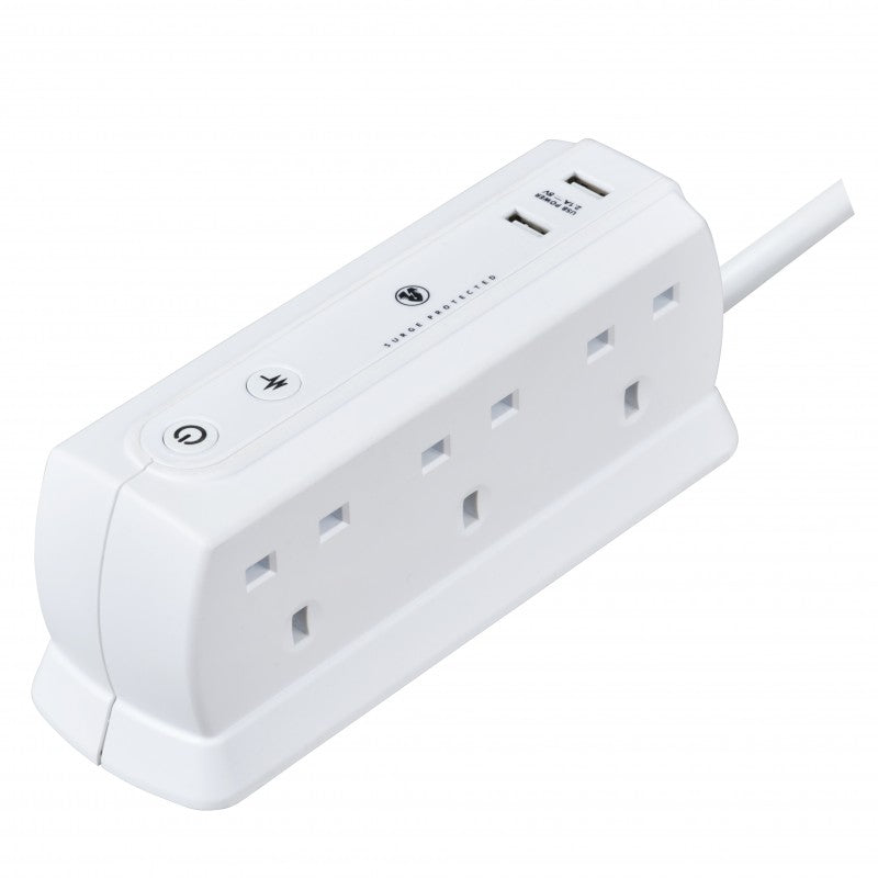 Masterplug SRGDU62MW2 6位13A USB防雷電源拖板 (2米)